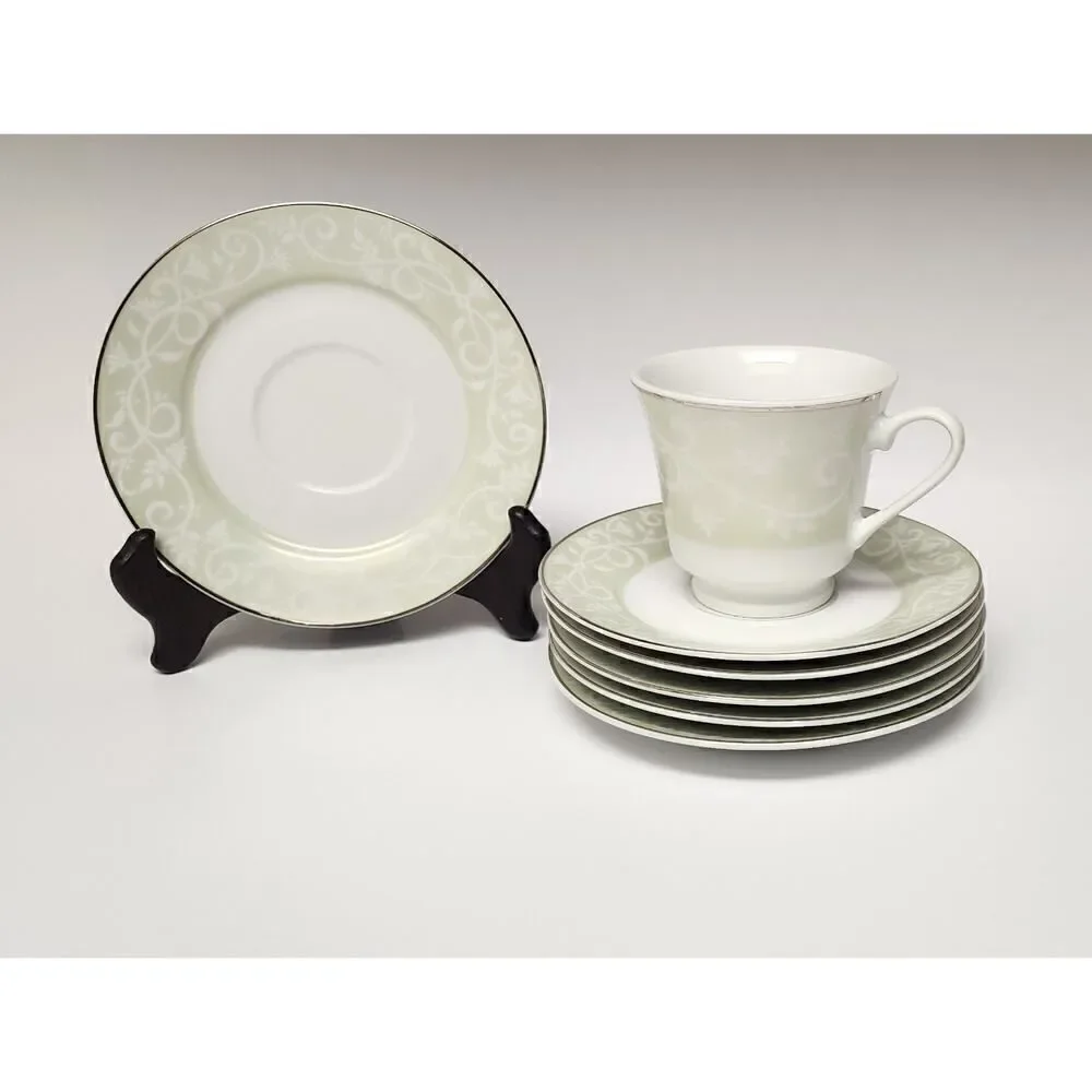 JCPenney Chris Madden Chambour Green White Silver Cup & Saucer/ Platter